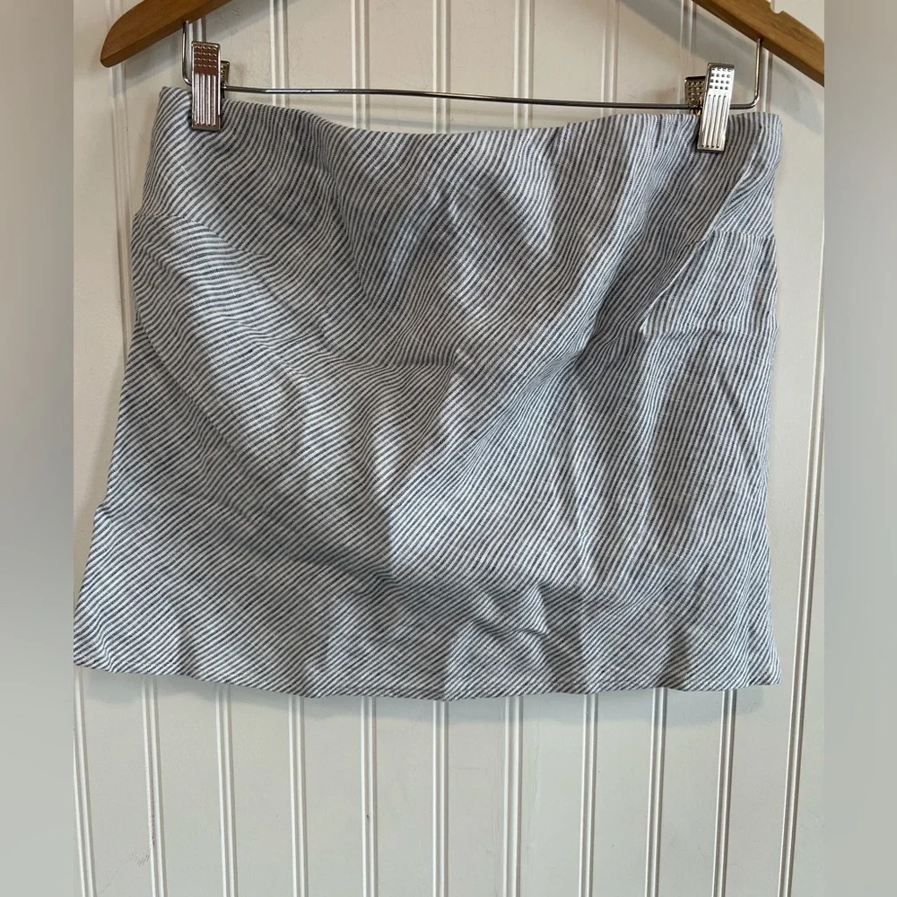 Quince pinstripes blue white Linen Strapless Top 100% European linen - Picture 2 of 5